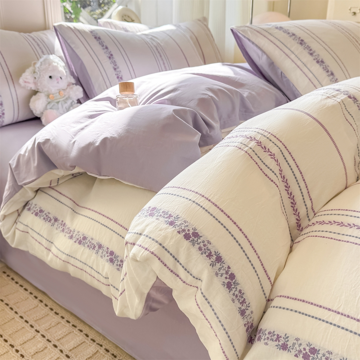 91家纺网 家纺一手货源 找家纺 灰鲸 2026新款A类全棉纯棉色织提花四件套 罗兰-紫