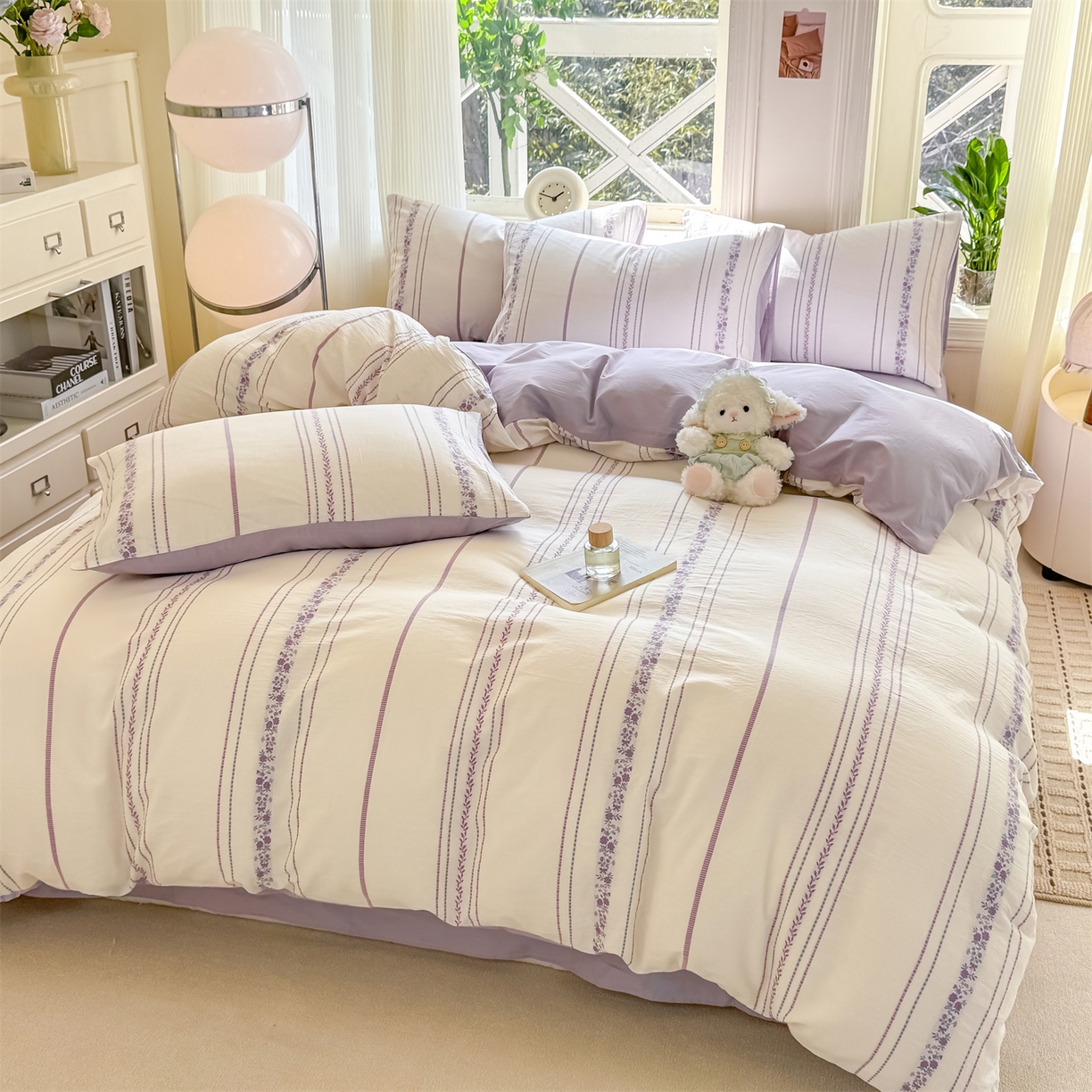 91家纺网 家纺一手货源 找家纺 灰鲸 2026新款A类全棉纯棉色织提花四件套 罗兰-紫