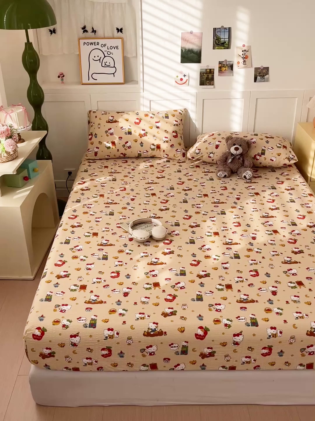 91家纺网 家纺一手货源 找家纺 小桃姐家纺 2025新款超柔印花云感泡芙双层纱床笠单件床笠二三件套 苹果kity