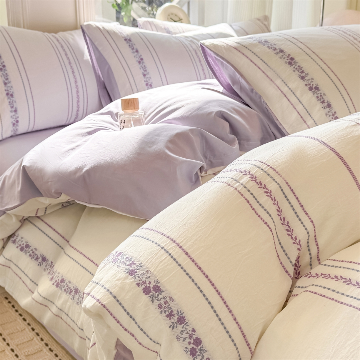 91家纺网 家纺一手货源 找家纺 灰鲸 2026新款A类全棉纯棉色织提花四件套 罗兰-紫