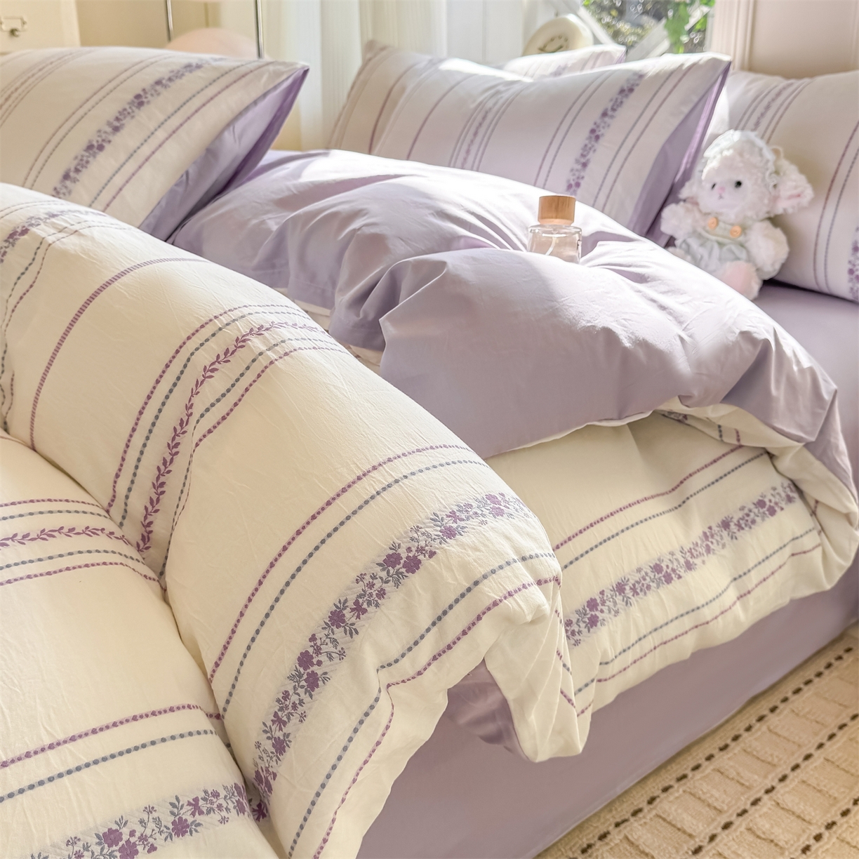 91家纺网 家纺一手货源 找家纺 灰鲸 2026新款A类全棉纯棉色织提花四件套 罗兰-紫