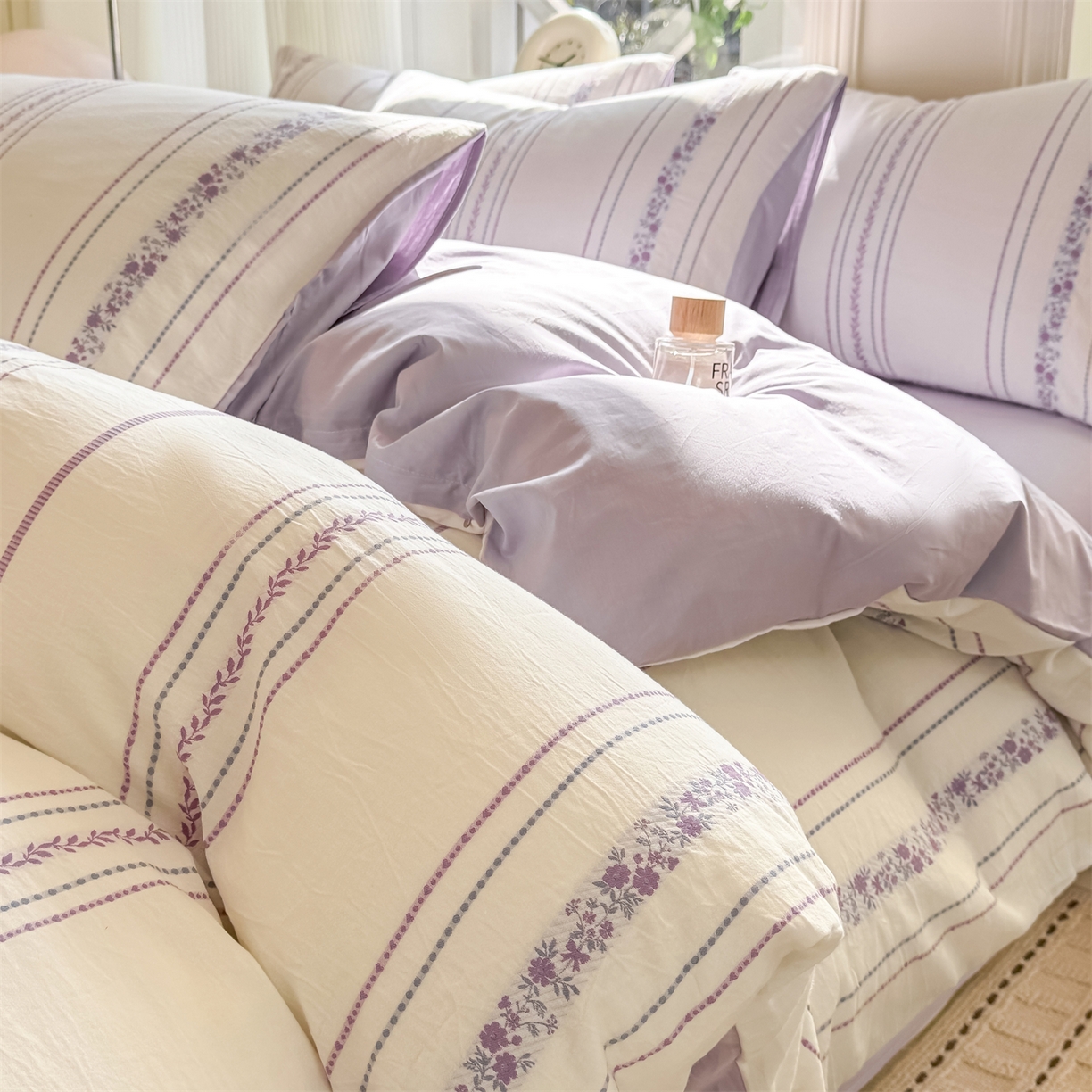 91家纺网 家纺一手货源 找家纺 灰鲸 2026新款A类全棉纯棉色织提花四件套 罗兰-紫