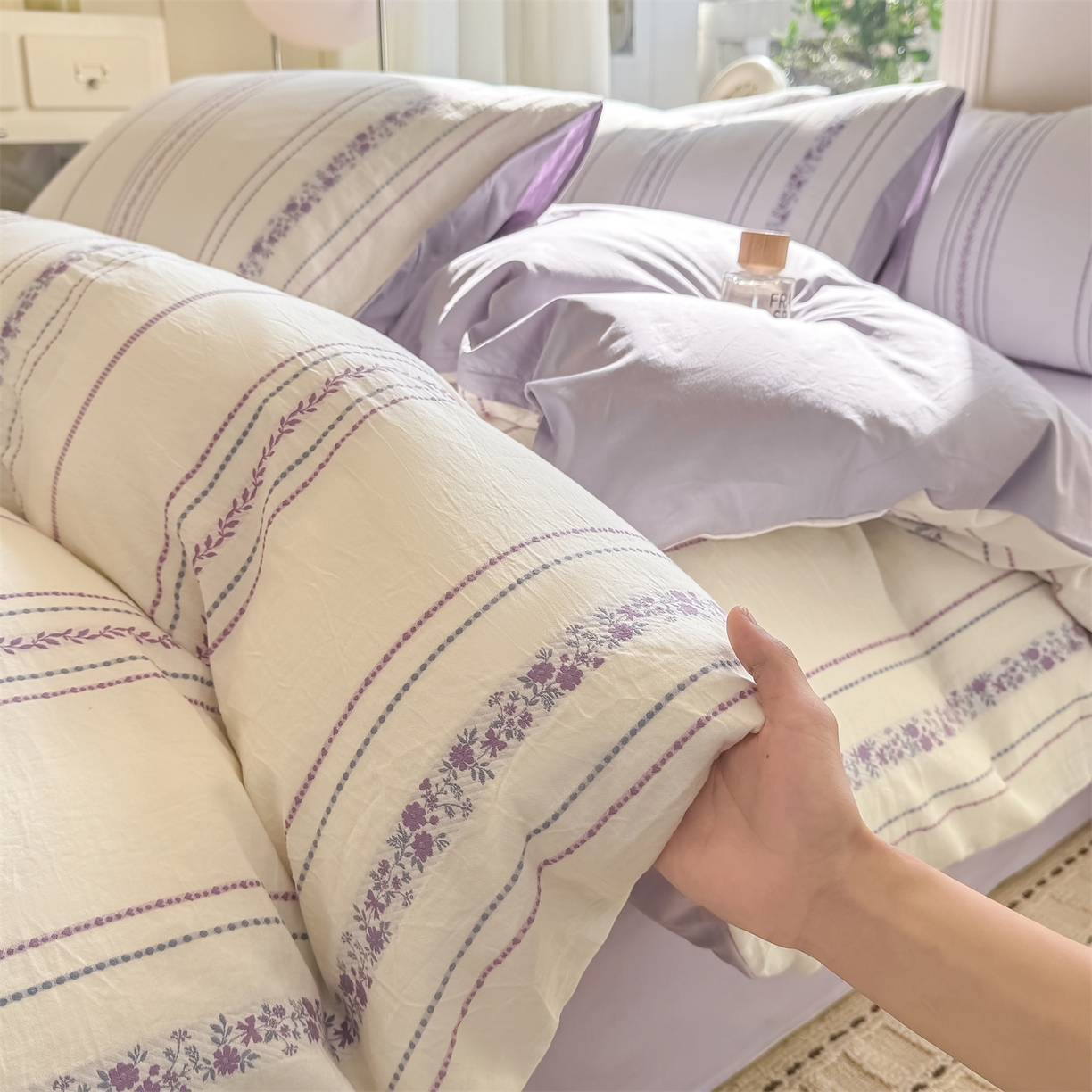 91家纺网 家纺一手货源 找家纺 灰鲸 2026新款A类全棉纯棉色织提花四件套 罗兰-紫