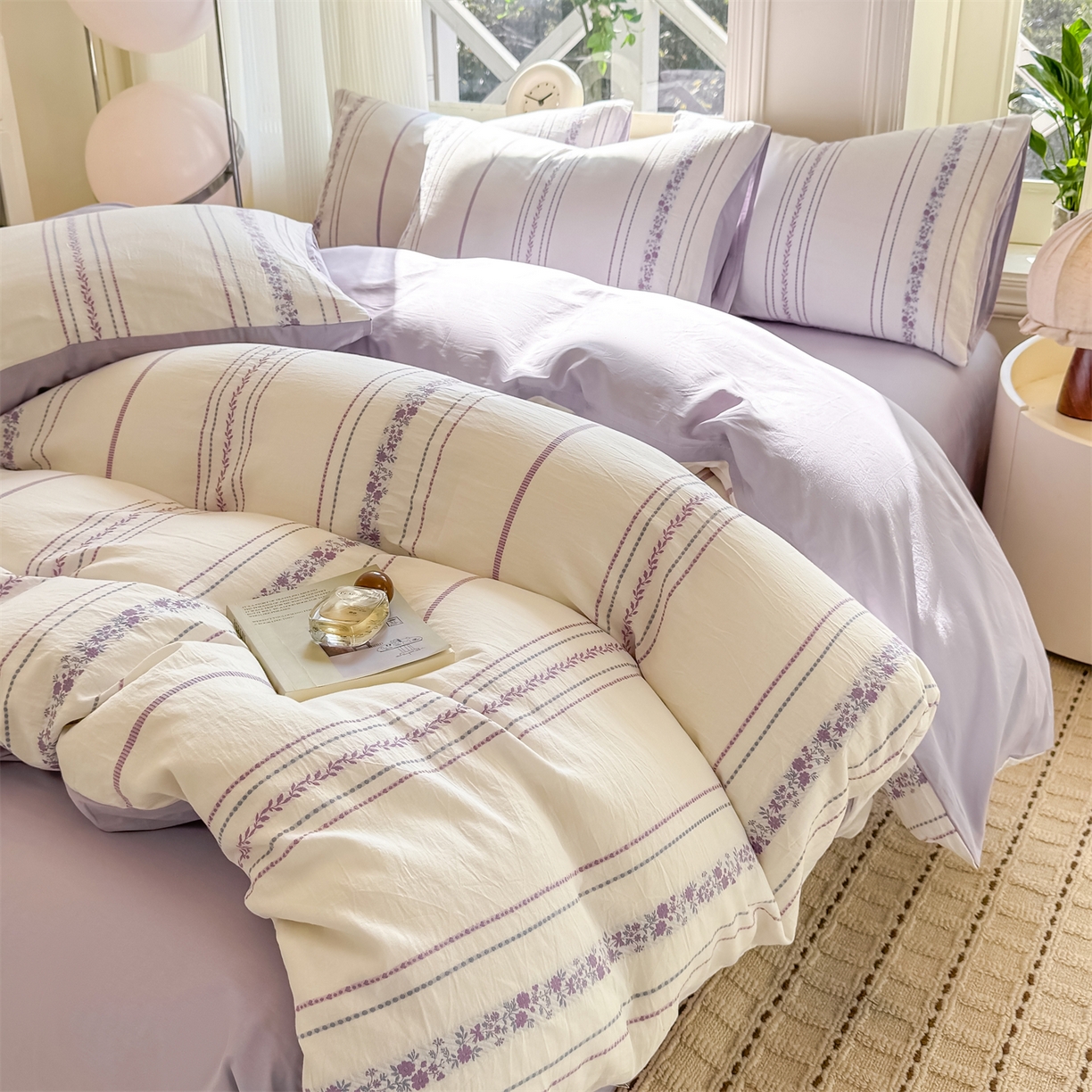 91家纺网 家纺一手货源 找家纺 灰鲸 2026新款A类全棉纯棉色织提花四件套 罗兰-紫