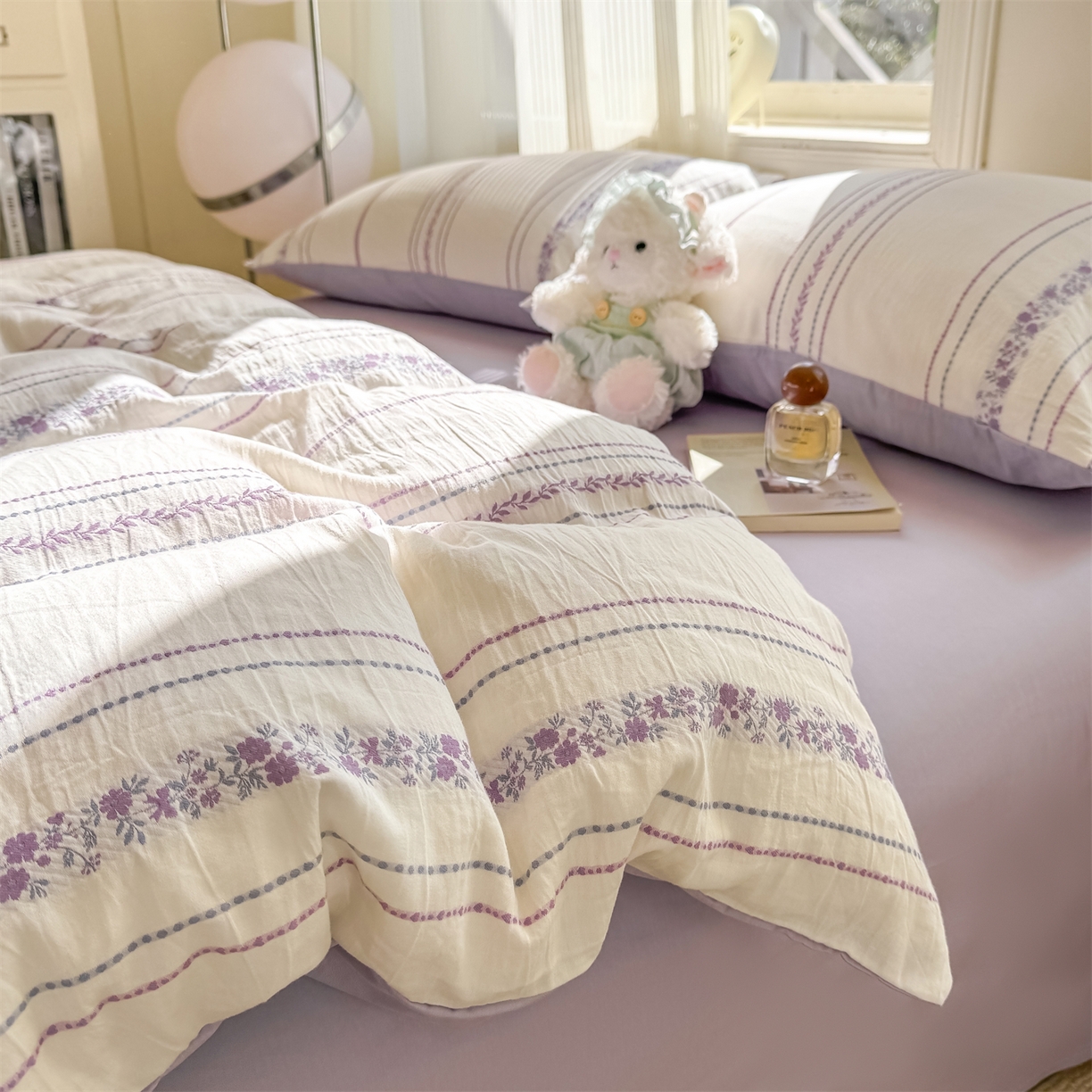 91家纺网 家纺一手货源 找家纺 灰鲸 2026新款A类全棉纯棉色织提花四件套 罗兰-紫