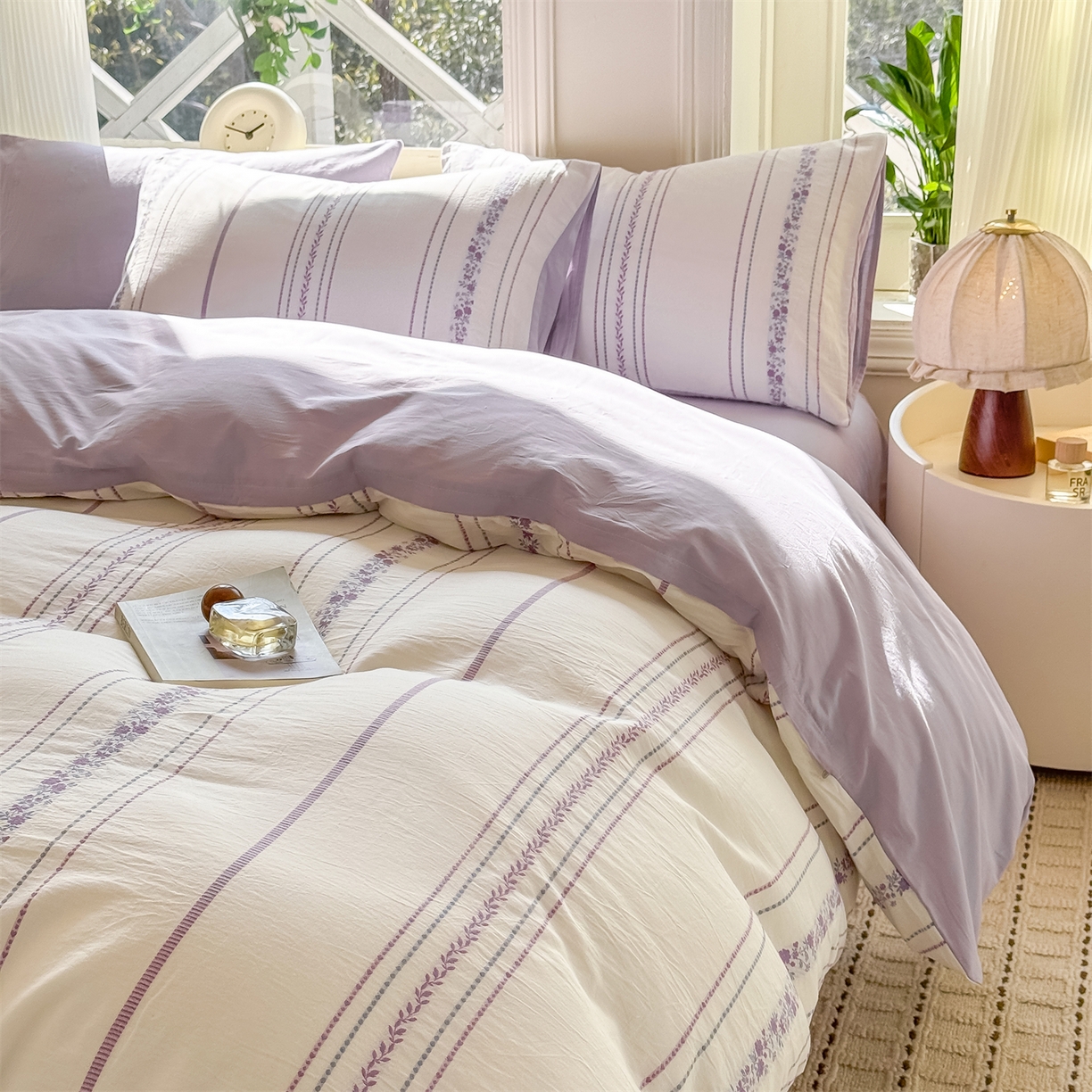 91家纺网 家纺一手货源 找家纺 灰鲸 2026新款A类全棉纯棉色织提花四件套 罗兰-紫