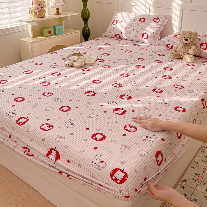 91家纺网 家纺一手货源 找家纺 小桃姐家纺 2025新款超柔印花云感泡芙双层纱床笠单件床笠二三件套 苹果喵