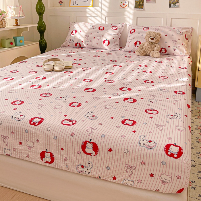 91家纺网 家纺一手货源 找家纺 小桃姐家纺 2025新款超柔印花云感泡芙双层纱床笠单件床笠二三件套 苹果喵