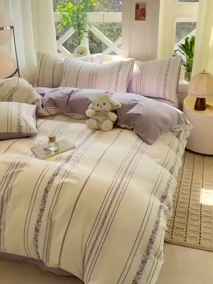 91家纺网 家纺一手货源 找家纺 灰鲸 2026新款A类全棉纯棉色织提花四件套 罗兰-紫