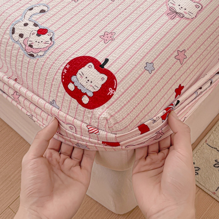 91家纺网 家纺一手货源 找家纺 小桃姐家纺 2025新款超柔印花云感泡芙双层纱床笠单件床笠二三件套 苹果喵