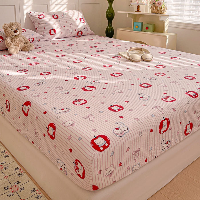 91家纺网 家纺一手货源 找家纺 小桃姐家纺 2025新款超柔印花云感泡芙双层纱床笠单件床笠二三件套 苹果喵