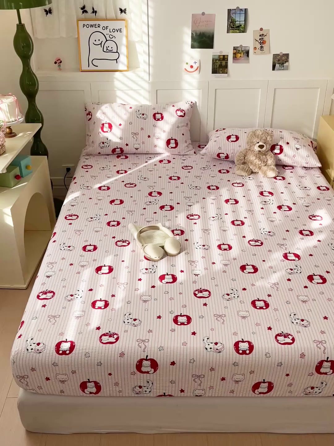 91家纺网 家纺一手货源 找家纺 小桃姐家纺 2025新款超柔印花云感泡芙双层纱床笠单件床笠二三件套 苹果喵