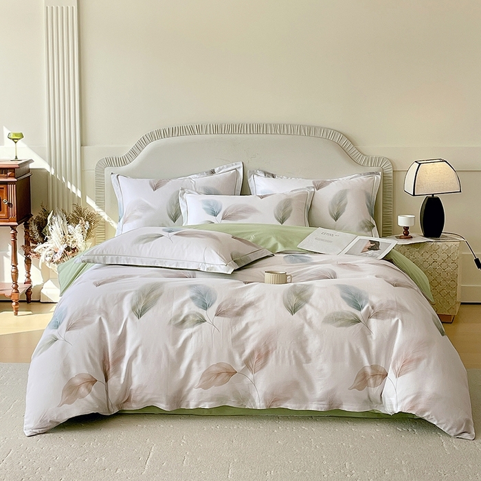 梧桐树 2026新款高支密全棉纯棉印花四件套 A607风之羽绿