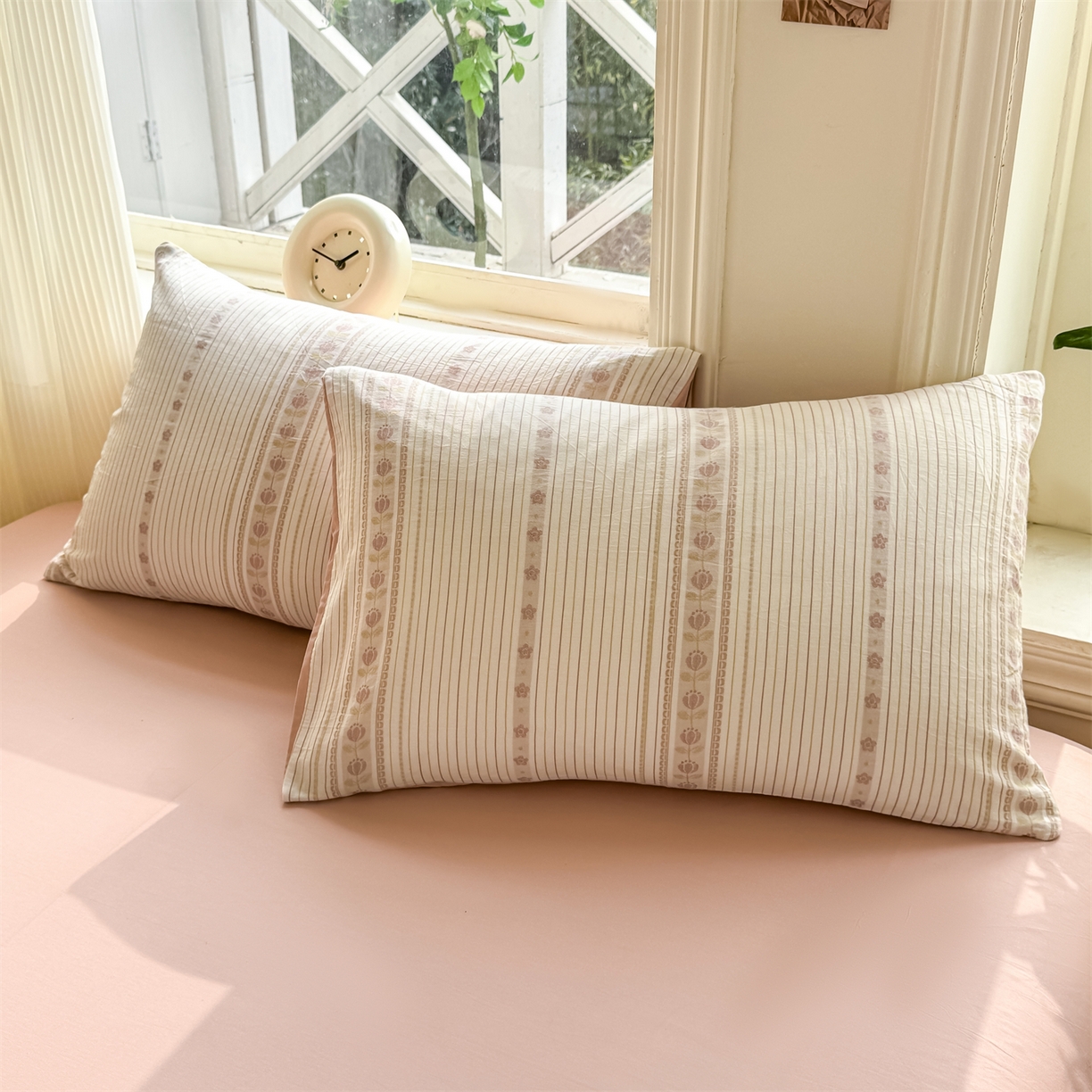 91家纺网 家纺一手货源 找家纺 灰鲸 2026新款A类全棉纯棉色织提花四件套 木槿-粉