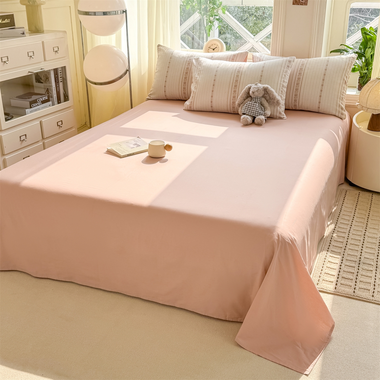 91家纺网 家纺一手货源 找家纺 灰鲸 2026新款A类全棉纯棉色织提花四件套 木槿-粉