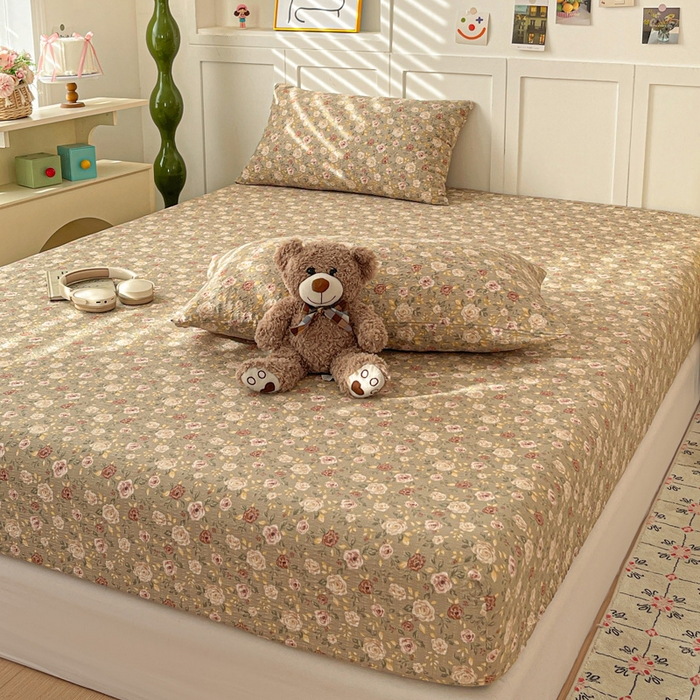 91家纺网 家纺一手货源 找家纺 小桃姐家纺 2025新款超柔印花云感泡芙双层纱床笠单件床笠二三件套 晚月