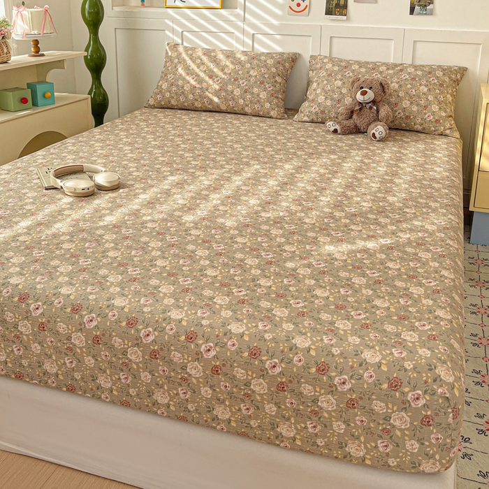 91家纺网 家纺一手货源 找家纺 小桃姐家纺 2025新款超柔印花云感泡芙双层纱床笠单件床笠二三件套 晚月