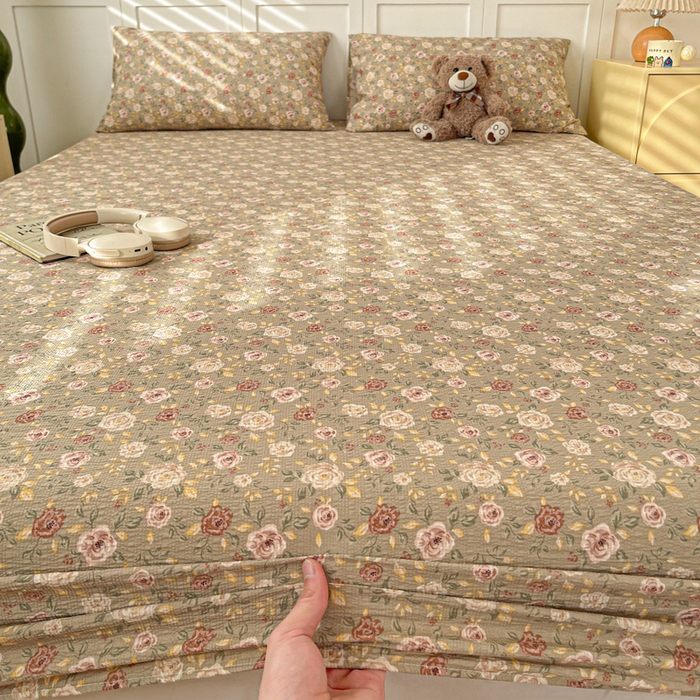 91家纺网 家纺一手货源 找家纺 小桃姐家纺 2025新款超柔印花云感泡芙双层纱床笠单件床笠二三件套 晚月