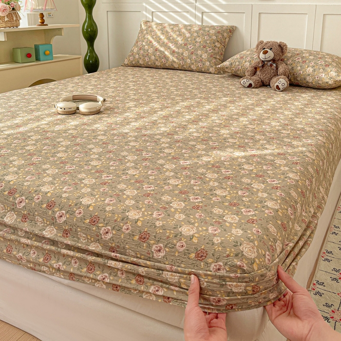 91家纺网 家纺一手货源 找家纺 小桃姐家纺 2025新款超柔印花云感泡芙双层纱床笠单件床笠二三件套 晚月