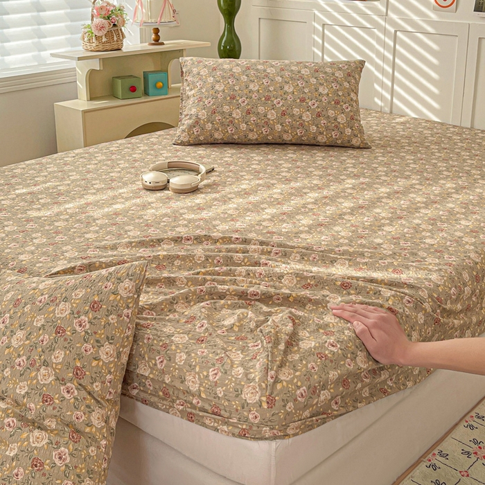 91家纺网 家纺一手货源 找家纺 小桃姐家纺 2025新款超柔印花云感泡芙双层纱床笠单件床笠二三件套 晚月