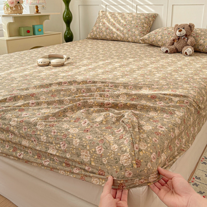 91家纺网 家纺一手货源 找家纺 小桃姐家纺 2025新款超柔印花云感泡芙双层纱床笠单件床笠二三件套 晚月