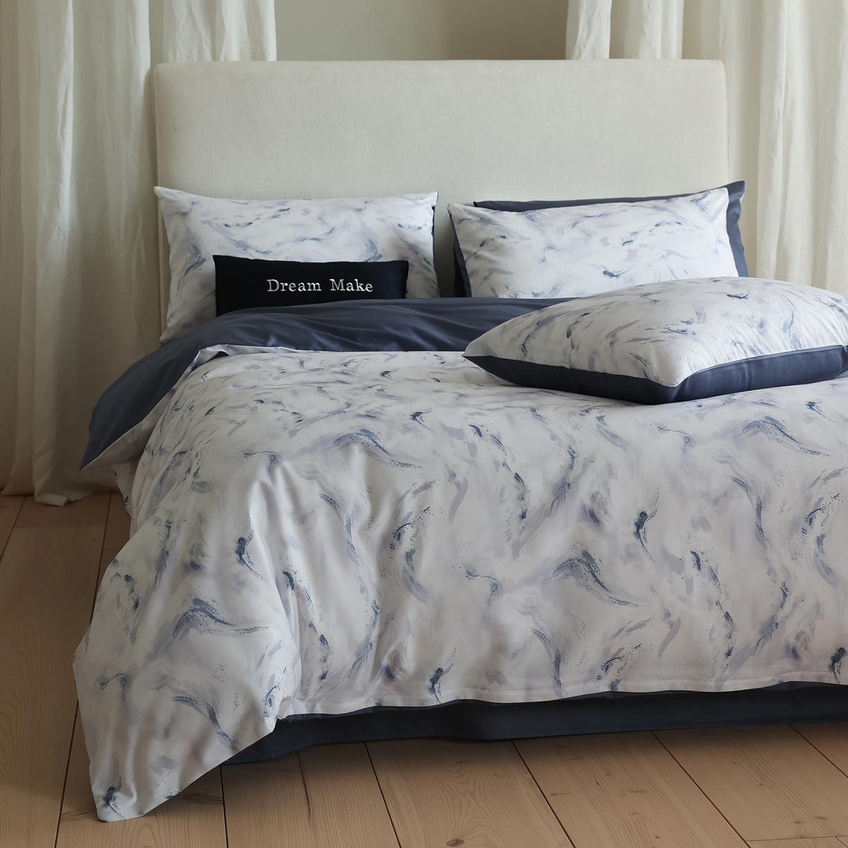 91家纺网 家纺一手货源 找家纺 （总）ONE TWO ONE 121 【会员-20】【控价商品】【提供买家秀】【专版花型】2026新款100s长绒棉全棉床上用品数码印花四件套-听潮絮语