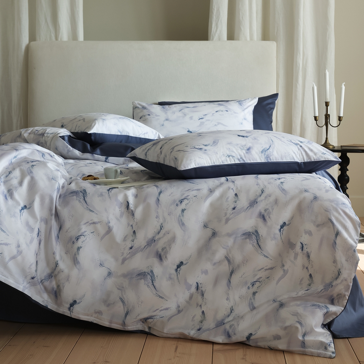 91家纺网 家纺一手货源 找家纺 （总）ONE TWO ONE 121 【会员-20】【控价商品】【提供买家秀】【专版花型】2026新款100s长绒棉全棉床上用品数码印花四件套-听潮絮语