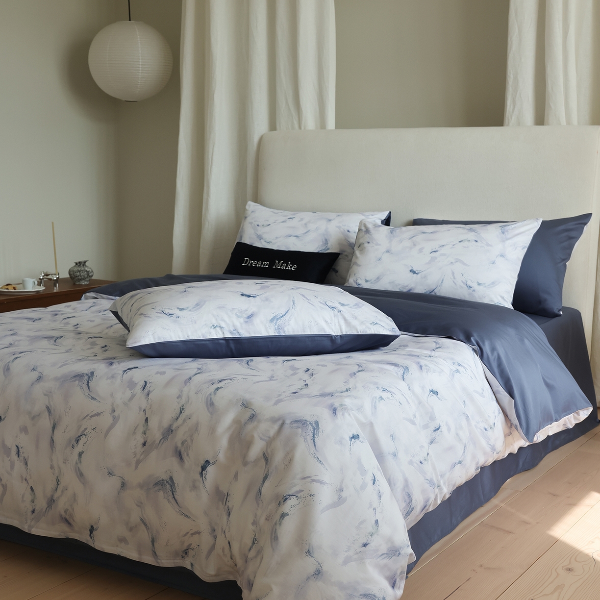 91家纺网 家纺一手货源 找家纺 （总）ONE TWO ONE 121 【会员-20】【控价商品】【提供买家秀】【专版花型】2026新款100s长绒棉全棉床上用品数码印花四件套-听潮絮语