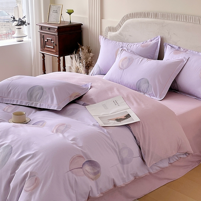 91家纺网 家纺一手货源 找家纺 梧桐树 2026新款高支密全棉纯棉印花四件套 A608静待花开紫