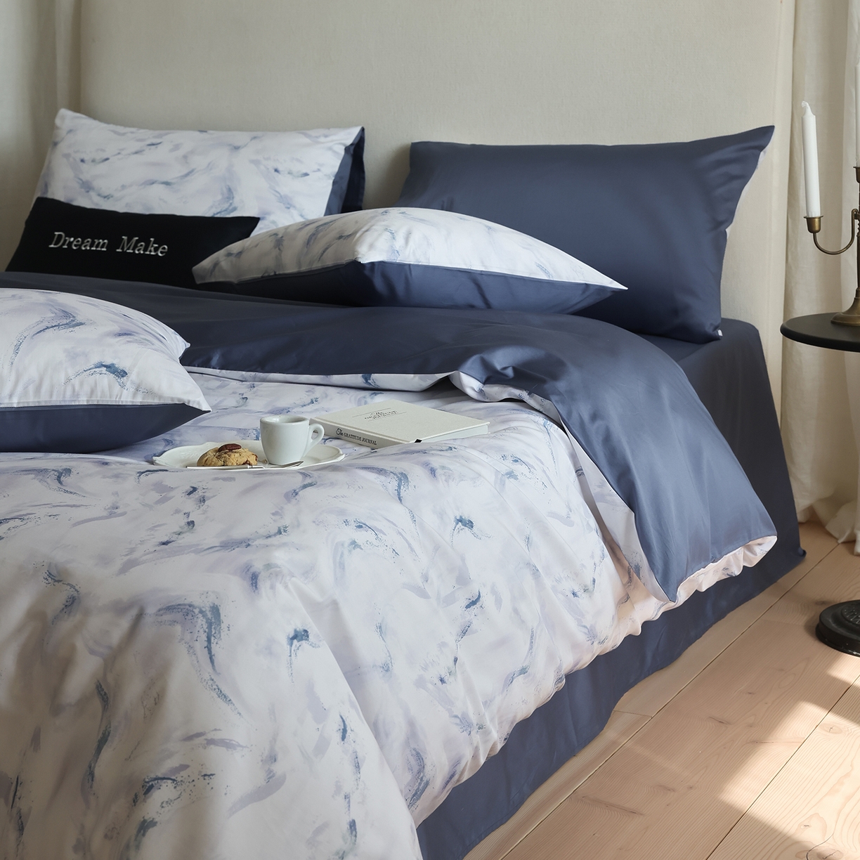 91家纺网 家纺一手货源 找家纺 （总）ONE TWO ONE 121 【会员-20】【控价商品】【提供买家秀】【专版花型】2026新款100s长绒棉全棉床上用品数码印花四件套-听潮絮语