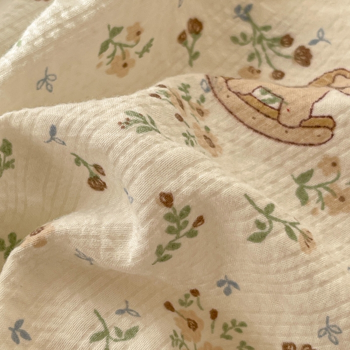 91家纺网 家纺一手货源 找家纺 小桃姐家纺 2025新款超柔印花云感泡芙双层纱床笠单件床笠二三件套 小木马