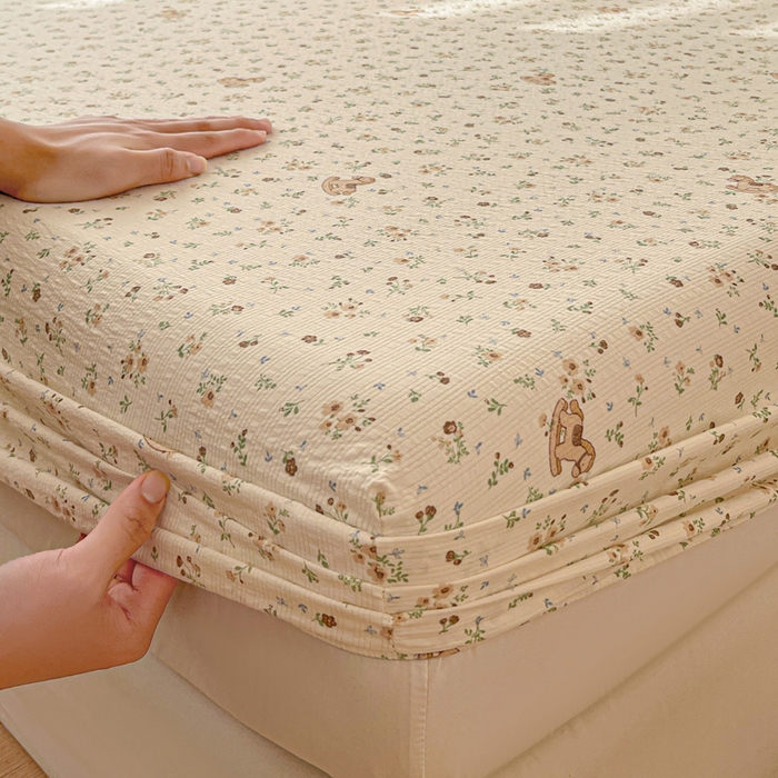 91家纺网 家纺一手货源 找家纺 小桃姐家纺 2025新款超柔印花云感泡芙双层纱床笠单件床笠二三件套 小木马