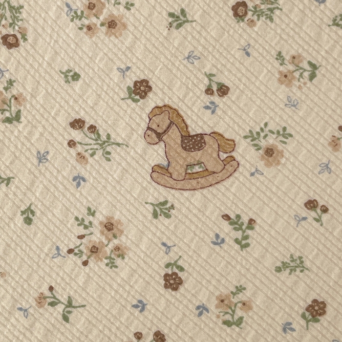 91家纺网 家纺一手货源 找家纺 小桃姐家纺 2025新款超柔印花云感泡芙双层纱床笠单件床笠二三件套 小木马