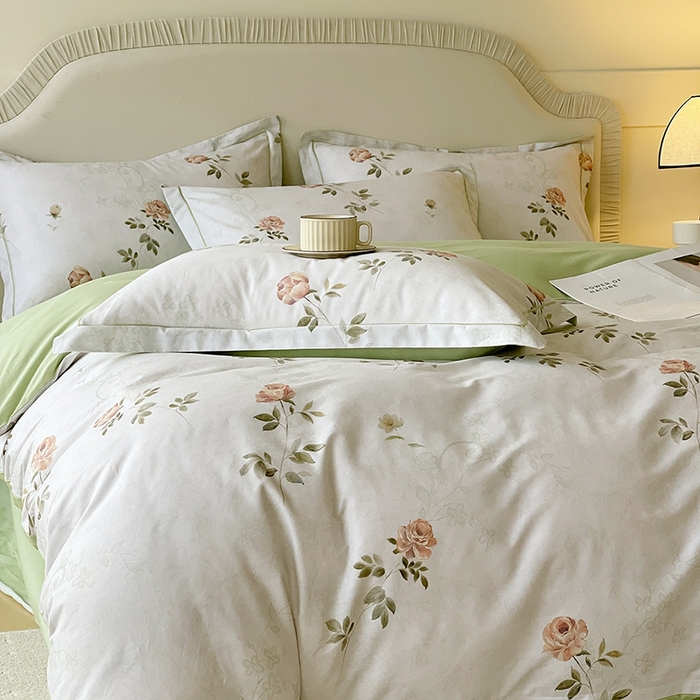 91家纺网 家纺一手货源 找家纺 梧桐树 2026新款高支密全棉纯棉印花四件套 A609妮可绿