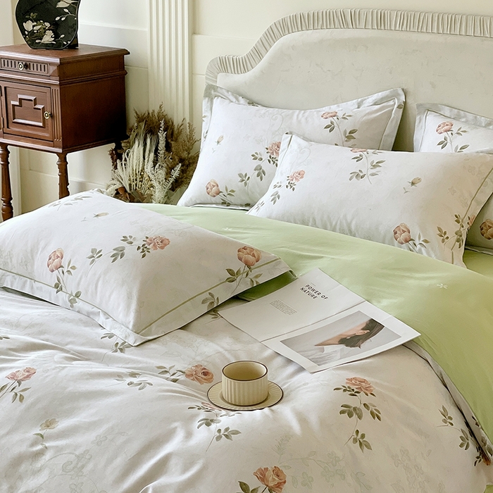 91家纺网 家纺一手货源 找家纺 梧桐树 2026新款高支密全棉纯棉印花四件套 A609妮可绿