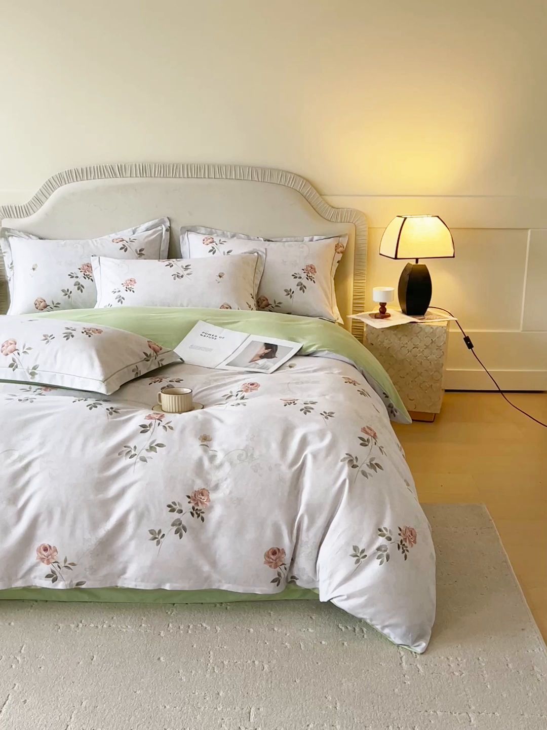 91家纺网 家纺一手货源 找家纺 梧桐树 2026新款高支密全棉纯棉印花四件套 A609妮可绿