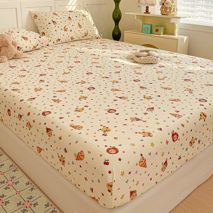 91家纺网 家纺一手货源 找家纺 小桃姐家纺 2025新款超柔印花云感泡芙双层纱床笠单件床笠二三件套 星星仔