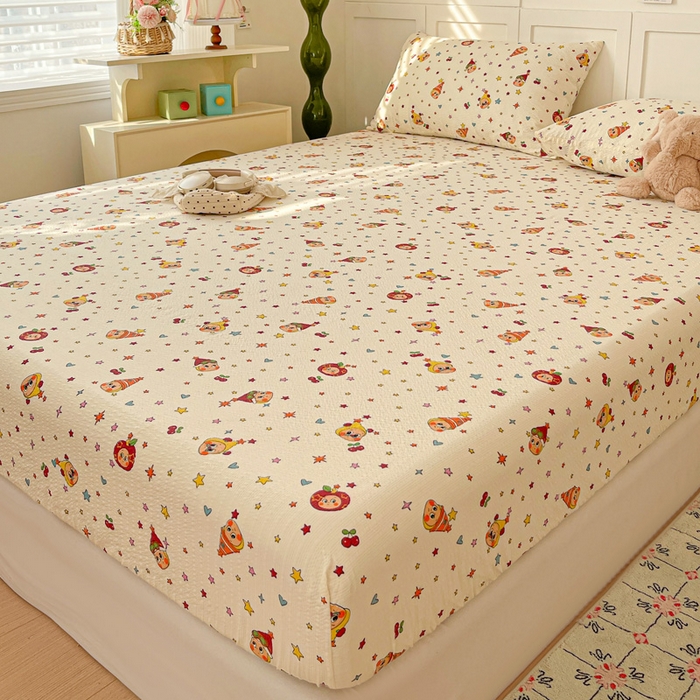 91家纺网 家纺一手货源 找家纺 小桃姐家纺 2025新款超柔印花云感泡芙双层纱床笠单件床笠二三件套 星星仔