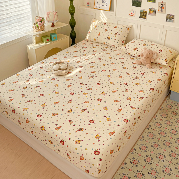 91家纺网 家纺一手货源 找家纺 小桃姐家纺 2025新款超柔印花云感泡芙双层纱床笠单件床笠二三件套 星星仔