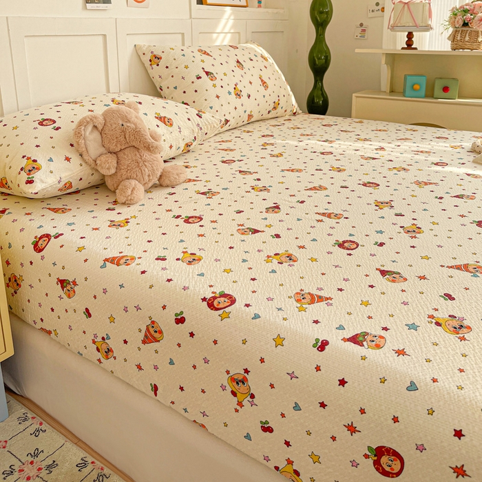 91家纺网 家纺一手货源 找家纺 小桃姐家纺 2025新款超柔印花云感泡芙双层纱床笠单件床笠二三件套 星星仔