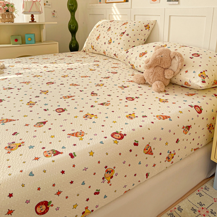 91家纺网 家纺一手货源 找家纺 小桃姐家纺 2025新款超柔印花云感泡芙双层纱床笠单件床笠二三件套 星星仔