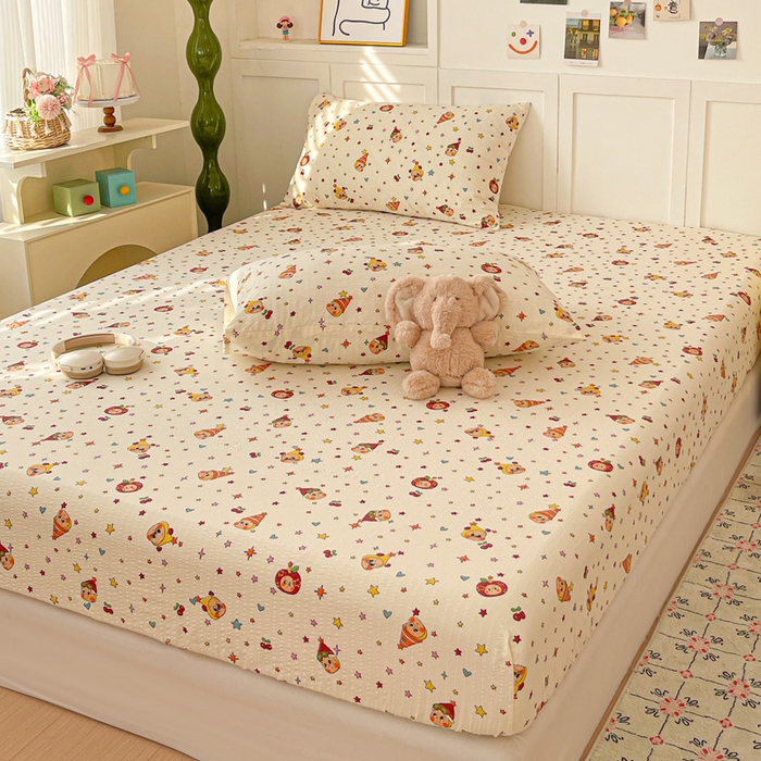 91家纺网 家纺一手货源 找家纺 小桃姐家纺 2025新款超柔印花云感泡芙双层纱床笠单件床笠二三件套 星星仔