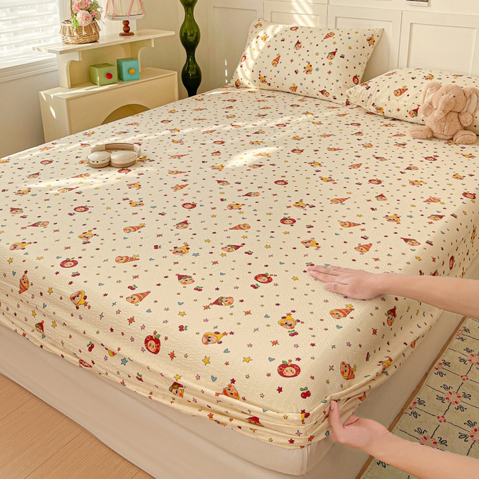 91家纺网 家纺一手货源 找家纺 小桃姐家纺 2025新款超柔印花云感泡芙双层纱床笠单件床笠二三件套 星星仔