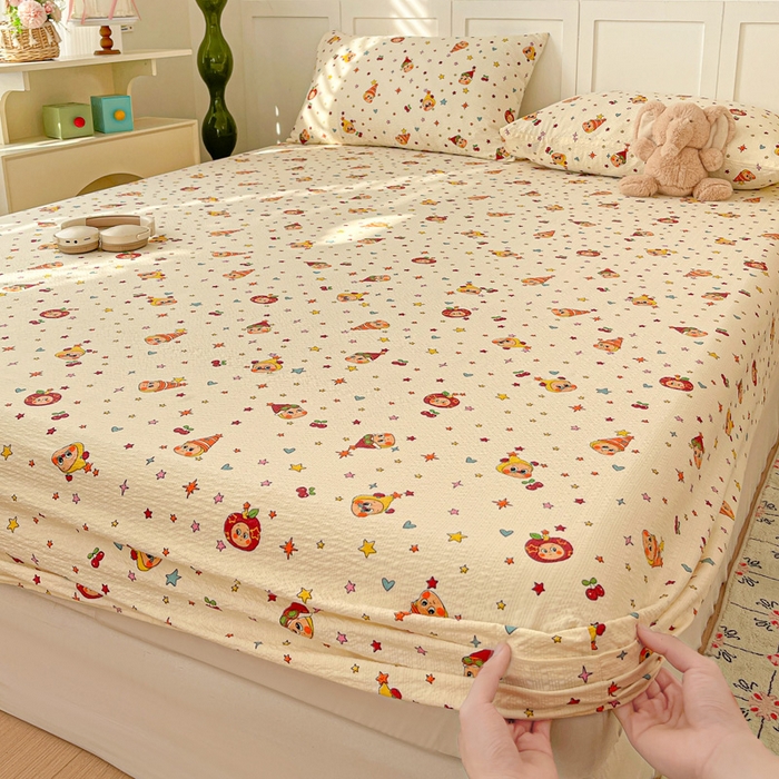 91家纺网 家纺一手货源 找家纺 小桃姐家纺 2025新款超柔印花云感泡芙双层纱床笠单件床笠二三件套 星星仔