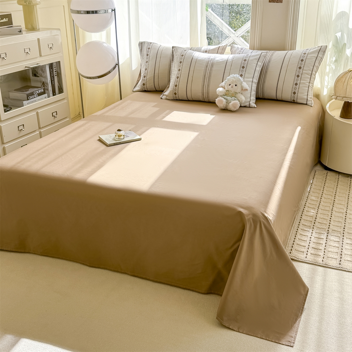 91家纺网 家纺一手货源 找家纺 灰鲸 2026新款A类全棉纯棉色织提花四件套 四叶星语-咖