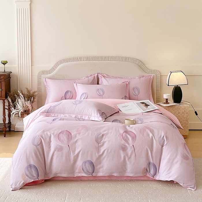 梧桐树 2026新款高支密全棉纯棉印花四件套 A610静待花开粉