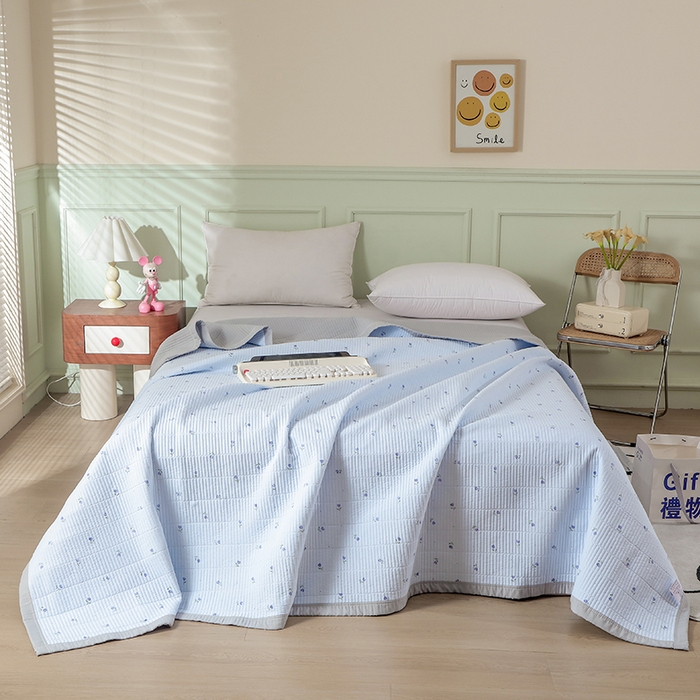 诗雅 2026新款简约夹棉床盖 蓝野