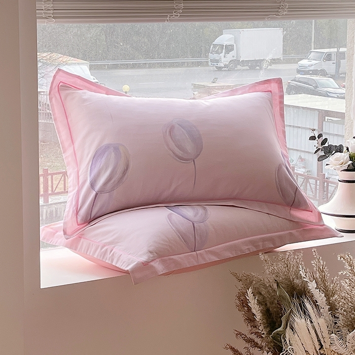 91家纺网 家纺一手货源 找家纺 梧桐树 2026新款高支密全棉纯棉印花四件套 A610静待花开粉