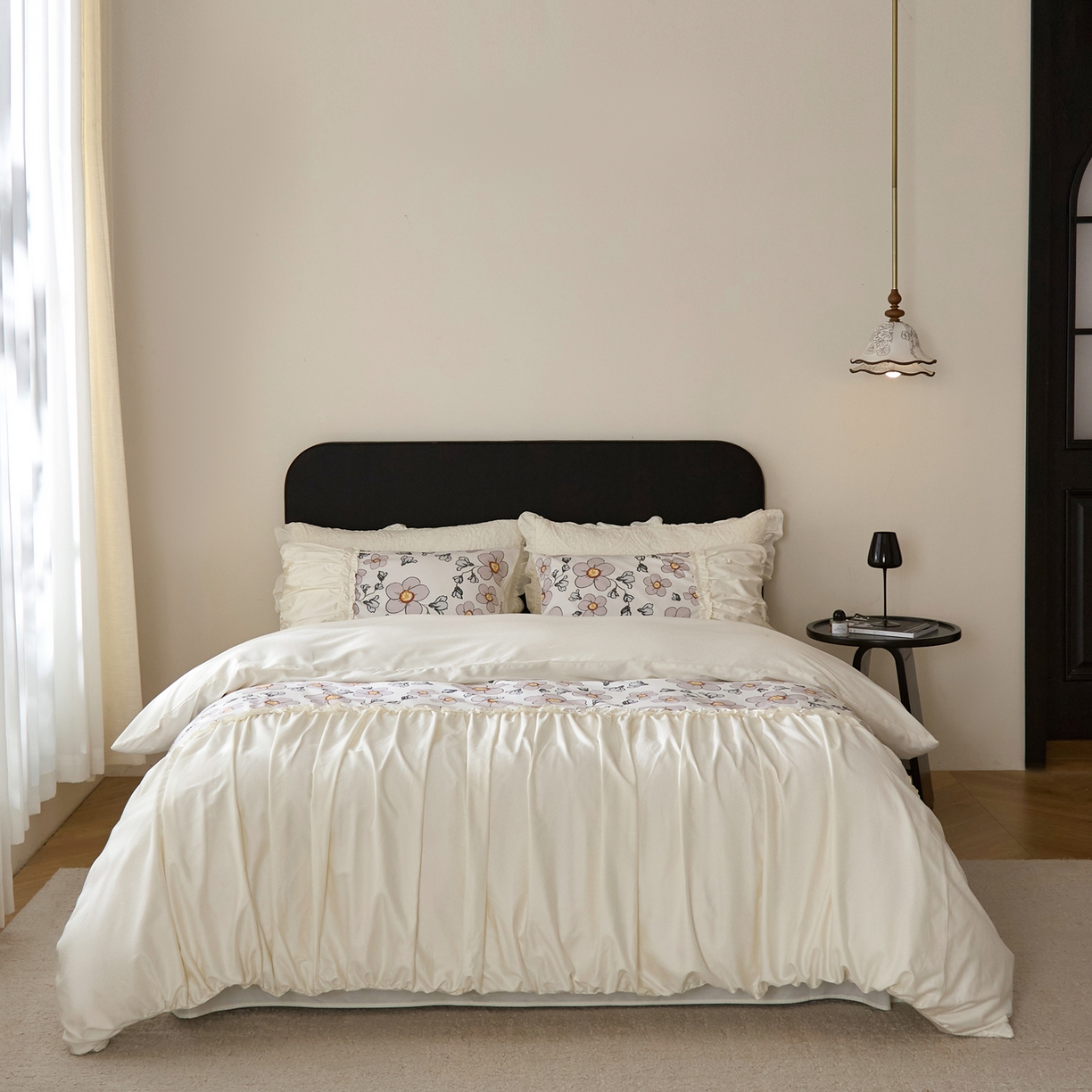 91家纺网 家纺一手货源 找家纺 （总）ONE TWO ONE 121 【会员-20 控价商品 提供买家秀】新款韩版花边公主风100s长绒棉全棉床上用品四件套拼接款【控价券后不得低于368/388元】