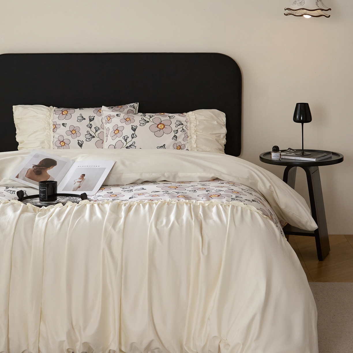 91家纺网 家纺一手货源 找家纺 （总）ONE TWO ONE 121 【会员-20 控价商品 提供买家秀】新款韩版花边公主风100s长绒棉全棉床上用品四件套拼接款【控价券后不得低于368/388元】